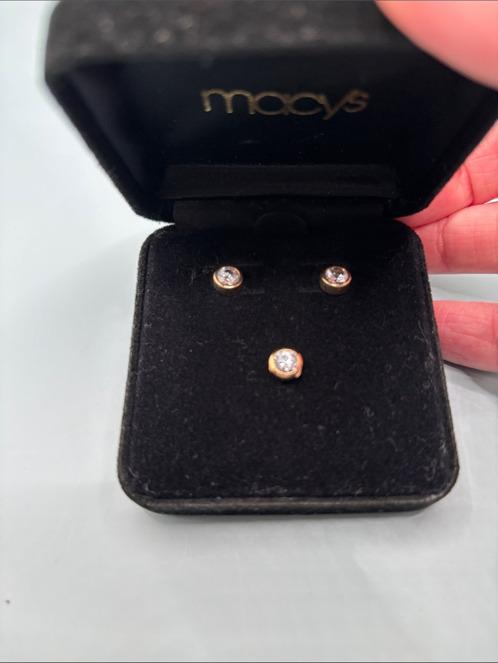Macy's 10k Yellow Gold Bezel Set White Topaz Stud Earrings and Pendant Set